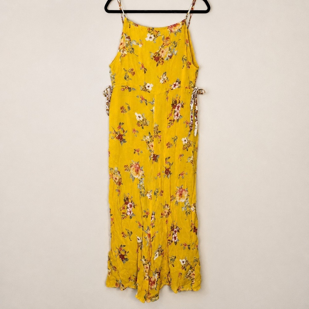 Free People Women's XS Georgia Mustard Floral Boho Jumpsuit Cottagecore Prairie - Picture 2 of 10